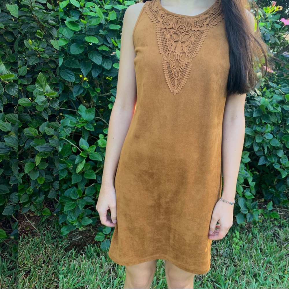 American Rag Crochet-Trim Faux Suede Sheath Dress